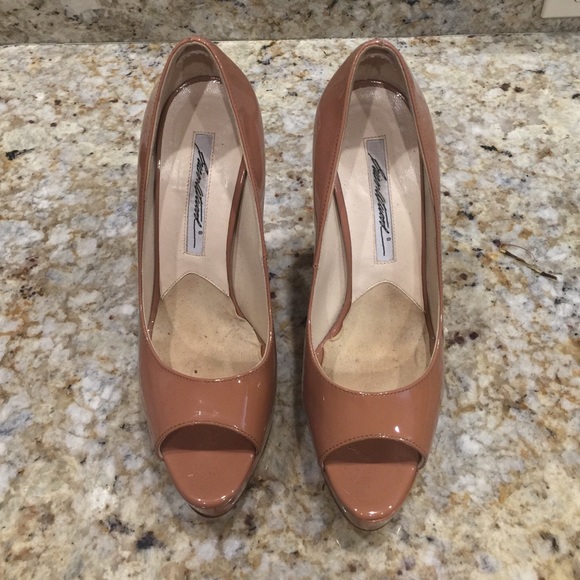 Brian Atwood patent leather nude pumps
