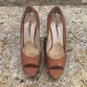 Brian Atwood patent leather nude pumps