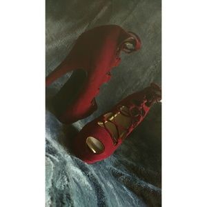 Burgundy lace up heels