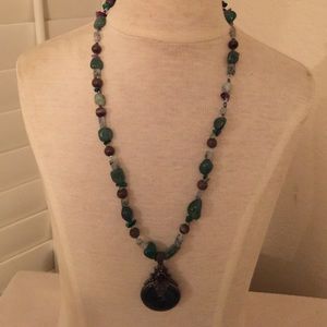 Jade, amethyst, peridot, ruby, crystal necklace