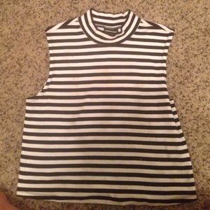 Black and white striped cropped sleeve tank