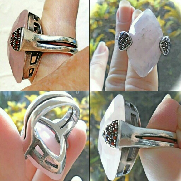 LARGE ROSE QUARTZ AND GARNET RING - Picture 5 of 6