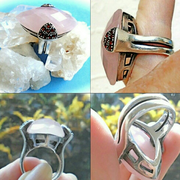 LARGE ROSE QUARTZ AND GARNET RING - Picture 4 of 6