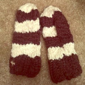 Brown and white wool gloves