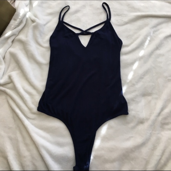 Navy Blue Cross front Bodysuit - Picture 1 of 4