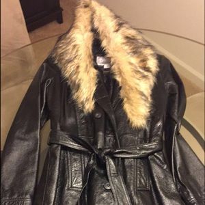 Wilson's Real Black Leather Coat with Fur