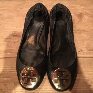 Tory Burch "Reva" Black Leather Ballet Flats