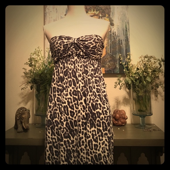 Guess Black & White Cheetah Print Strapless Dress - Picture 1 of 3