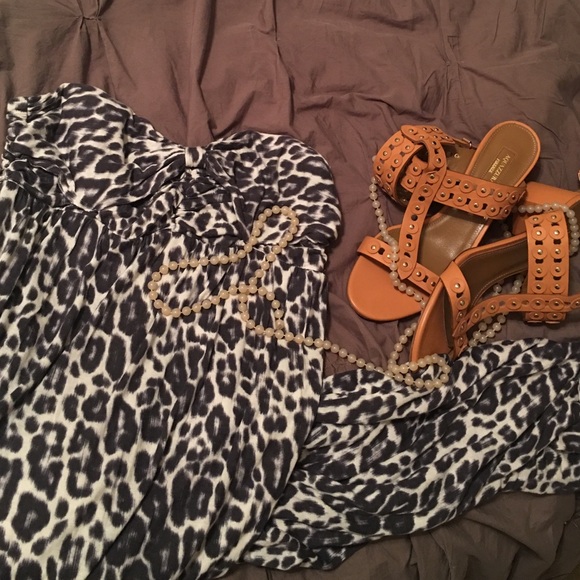 Guess Black & White Cheetah Print Strapless Dress - Picture 2 of 3