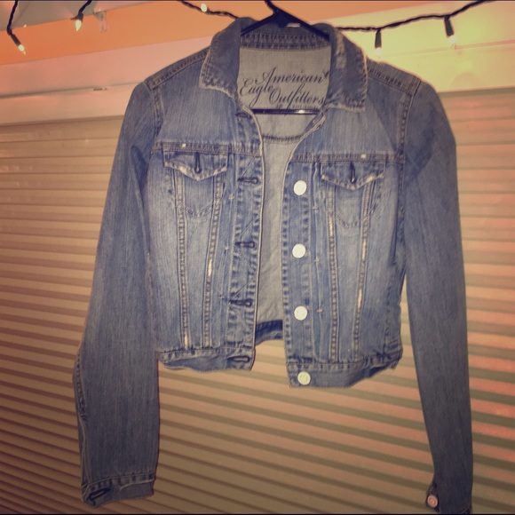AEO Distressed Crop Jean Jacket