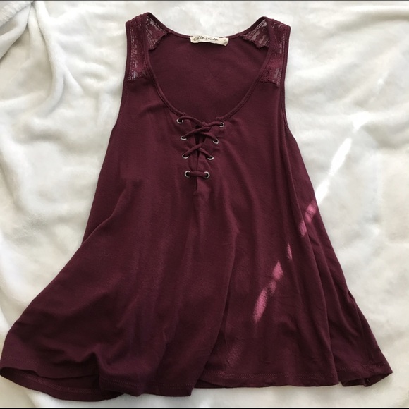 Front Lace Up Burgundy Tank