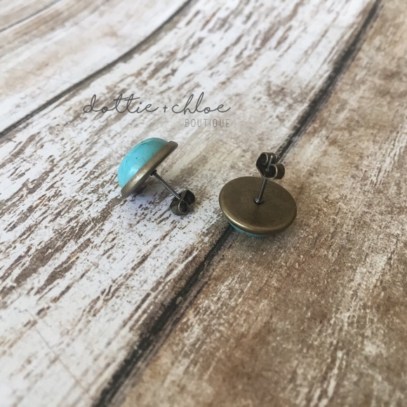 Turquoise Bohemian Inspired Stud Earrings - Picture 2 of 4