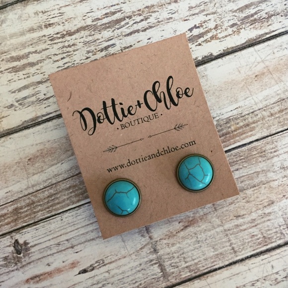 Turquoise Bohemian Inspired Stud Earrings - Picture 4 of 4