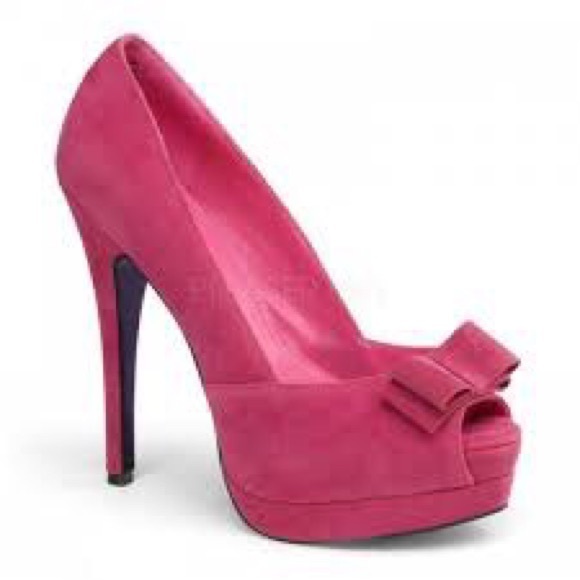Pin Up Couture High Heel Peep Toe Fuchsia Sueded - Picture 1 of 4