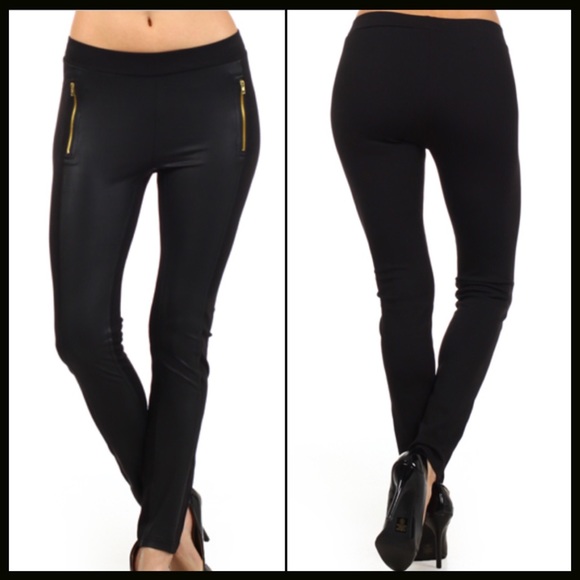 Dual Fabric Zipper Vegan Leggings - Picture 3 of 4