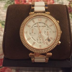 Michael Kors Parker Rose Gold white acetate watch