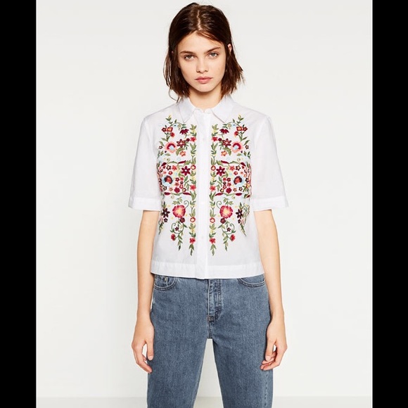 Zara Embroidered Poplin Shirt - Picture 3 of 4