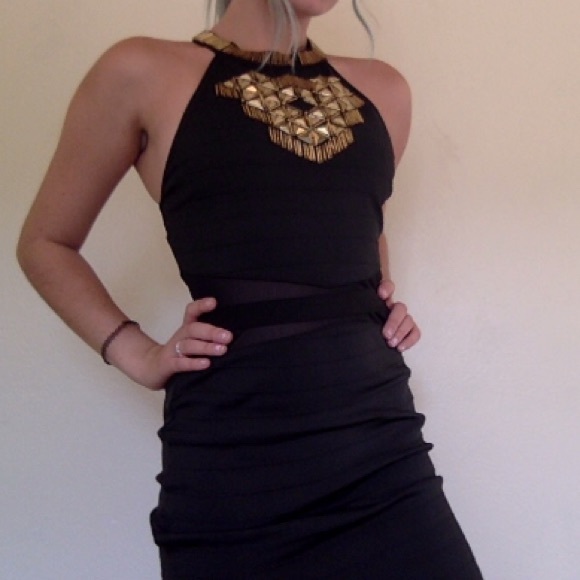 Formal high neck gold detail cocktail dress