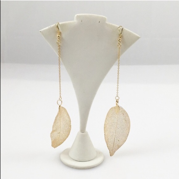 NEW GOLD EXTRA LONG COATED LEAF DANGLE EARRINGS