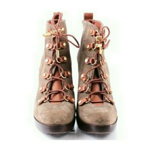 Tory Burch Suede Halima Lace Up Boots