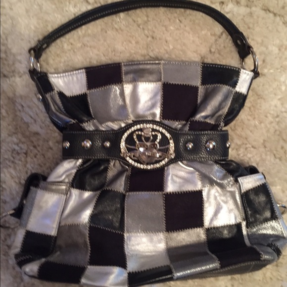 Kathy Patchwork purse in black and greys
