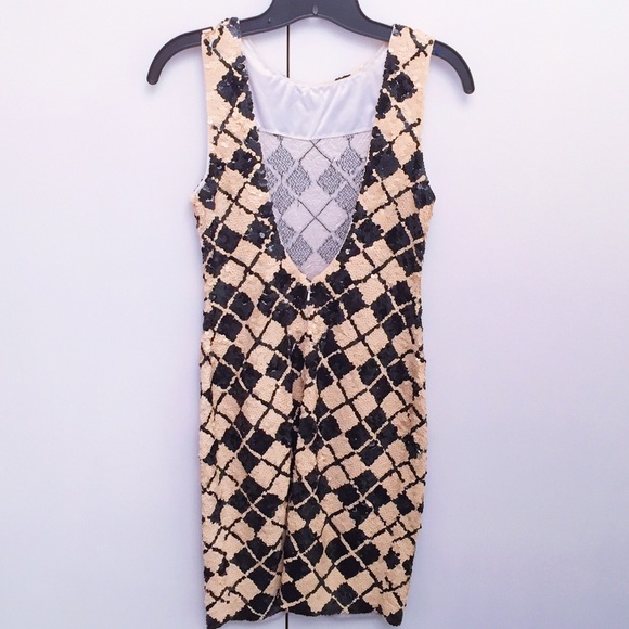 🍾Oleg Cassini Sequin Cocktail Harlequin Dress - Picture 2 of 5