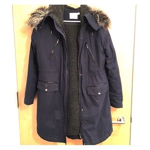 ASOS Maternity Blue Parka Coat With Faux Fur Hood