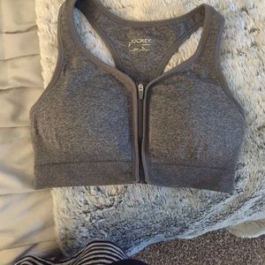 Grey zip up sports bra