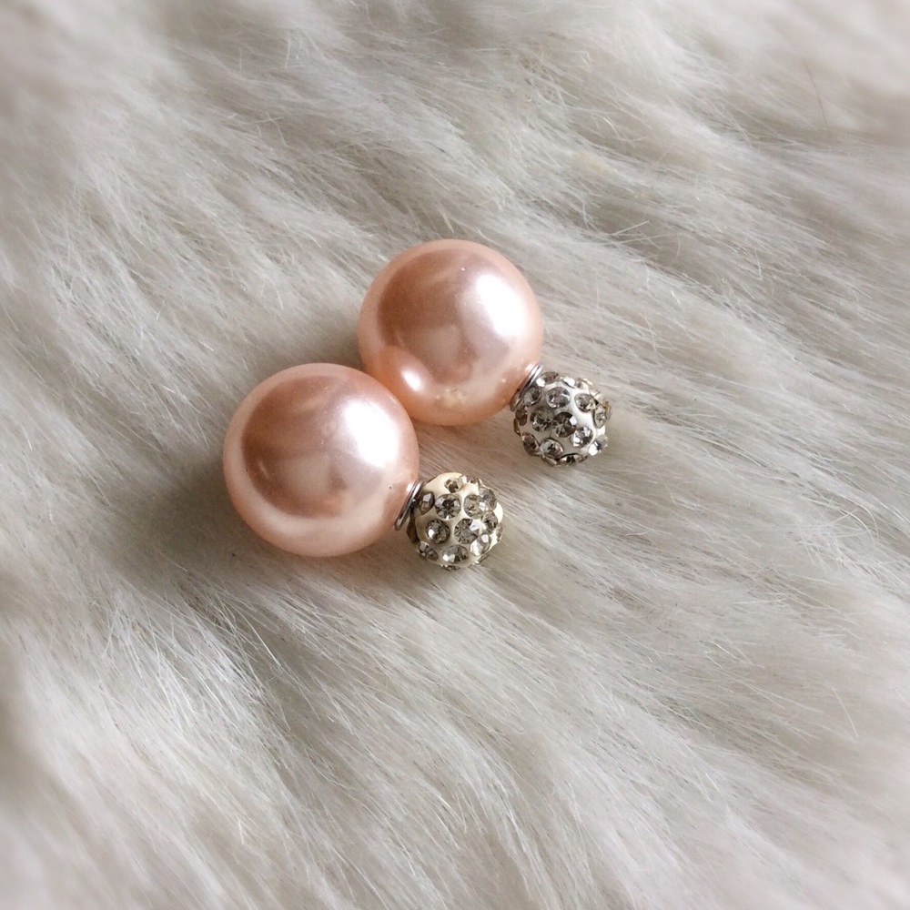 NEW!  Double-sided Crystal Ball Earrings Pale Pink