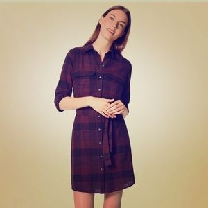 LOFT plaid belted shirt dress - Petite size small