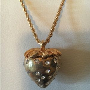 Kenneth Jay Lane Gold Crystal Strawberry Pendant