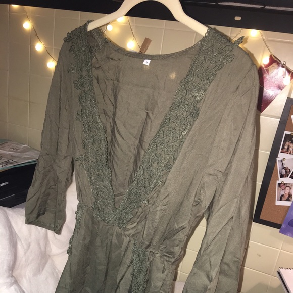 Olive green v neck romper