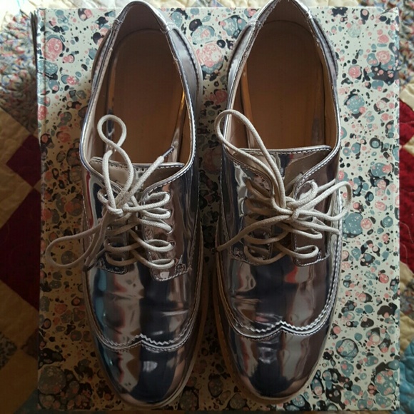 Metallic silver brogue style platforms from Zara