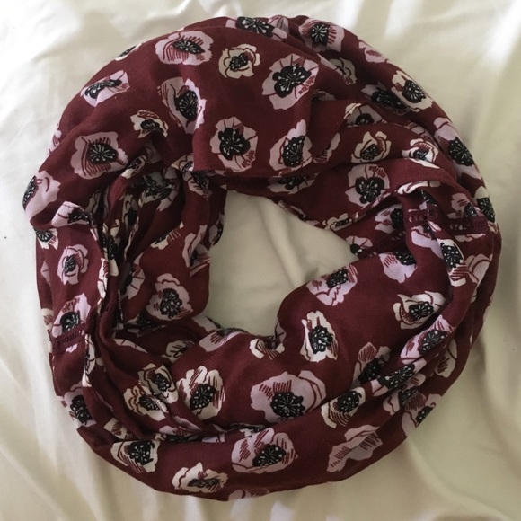 LOFT Burgundy Fall Floral Infinity Scarf