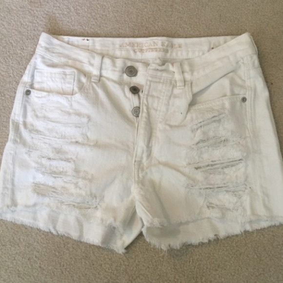 White high waisted distressed shorts