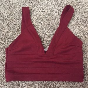 UO Brick Red Deep V Neck Bandage Crop Top