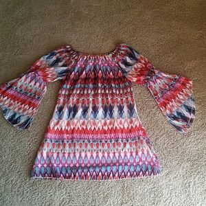 Multi-colored bell sleeved dress