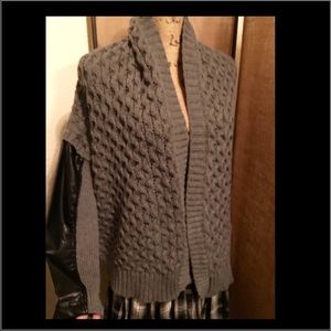 Dex Grey and Black Faux Leather Sleeve Cardigan