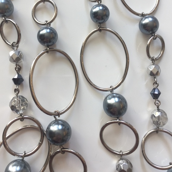 Silver Black Pearl (faux) & Crystal Necklace - Picture 3 of 4