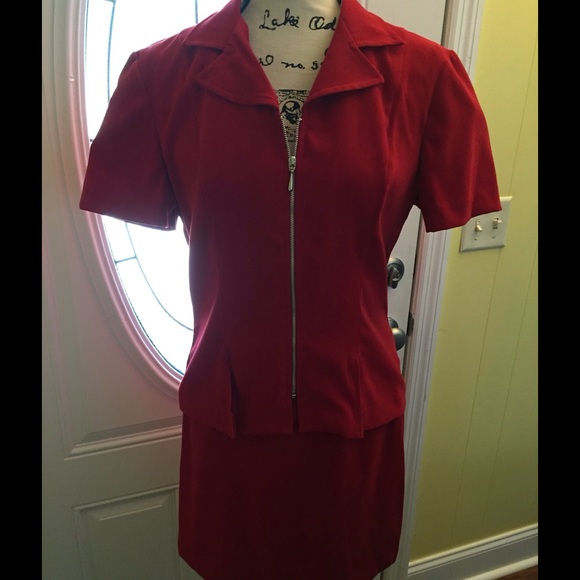 Red Suede Like Jacket and Skirt - Picture 2 of 4