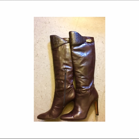 Gucci FW 2005 Black Crocodile Leather Boots Gucci Alligator Trimmed Leather Boots
