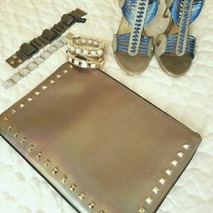 Holographic silver stud Clutch ipad makeup bag