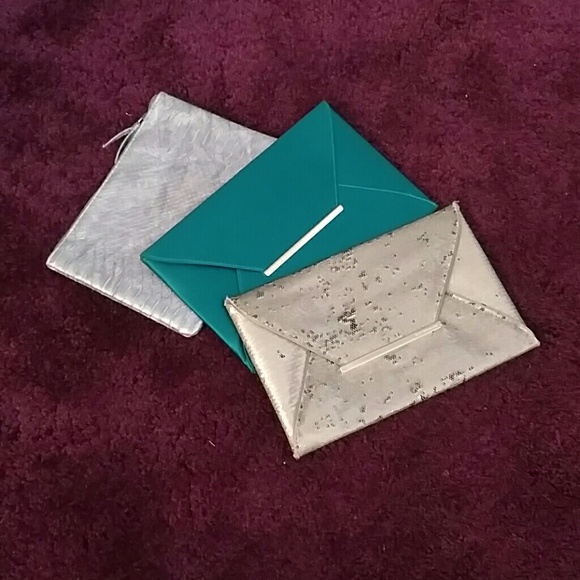 BcbgMaxazria Pewter Teal Sequin Clutch