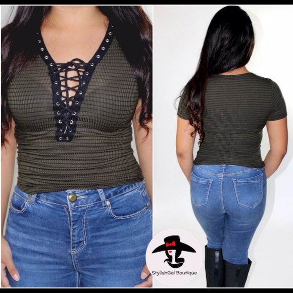 Green/Black Striped Top