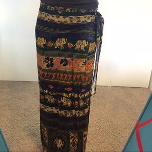 Tribal print wrap maxi skirt