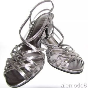 RALPH LAUREN sling back metallic silver heel shoes