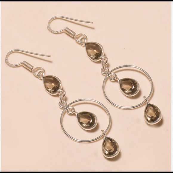 Smokey Topaz & Silver Dangle Earrings