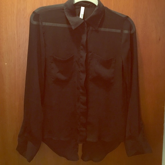 Black sheer collared long sleeve