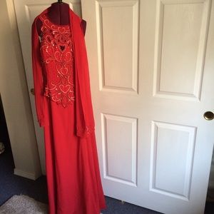 Beaded Bodice Dress with Scarf