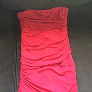 Red strapless dress, with silver zipper in back
